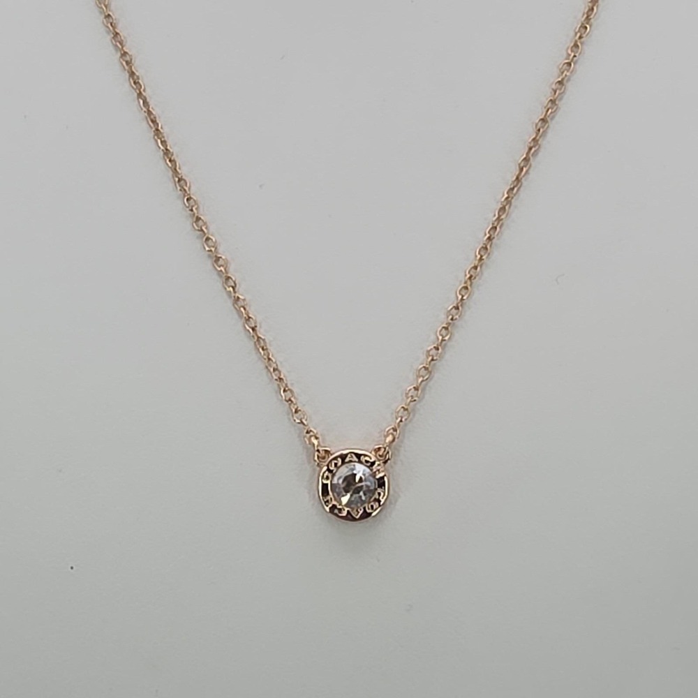 Vtg COACH Necklace Open Circle Crystal Pendant Rose Gold Plate Round‎ Link 18" - Picture 4 of 15